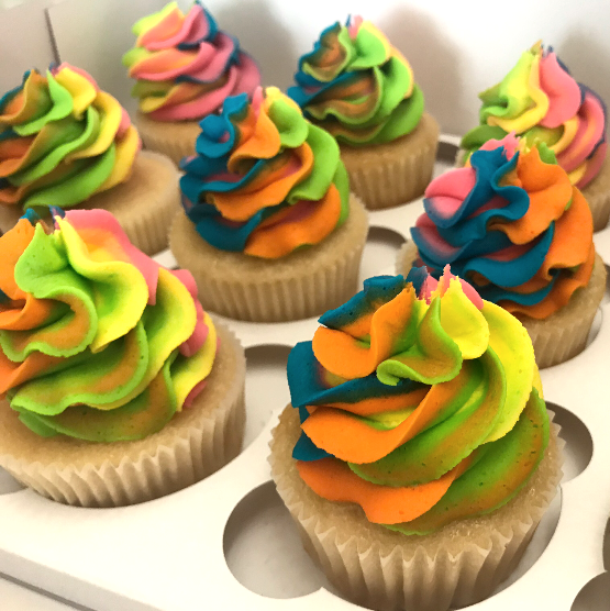 Rainbow Coloured Buttercream Cupcakes