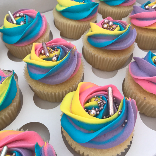 Rainbow Sprinkle Buttercream Cupcakes